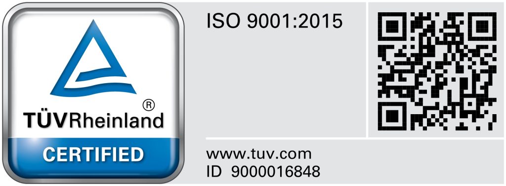 TÜV Rheinland ISO 9001:2015 Certified